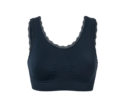 Detailansicht eines blauen Seamless-Bustiers.