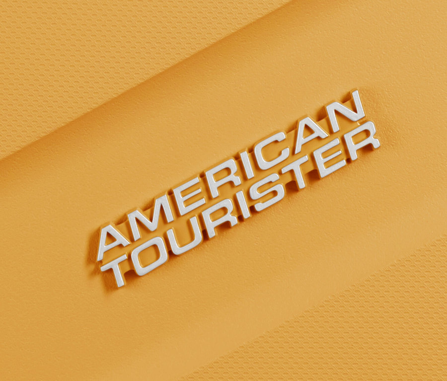 Nahaufnahme eines großen American Tourister »Jetdriver 3.0« Koffers in Banana Cream.