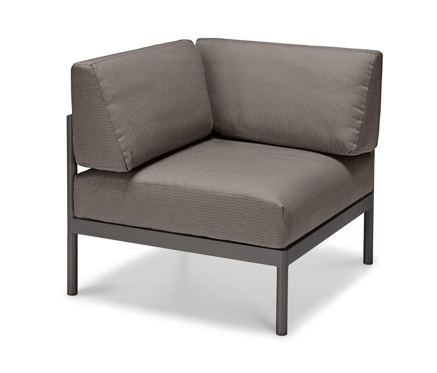 Graues 1-Sitzer Eck-Modul mit Premium-Polsterbezügen.