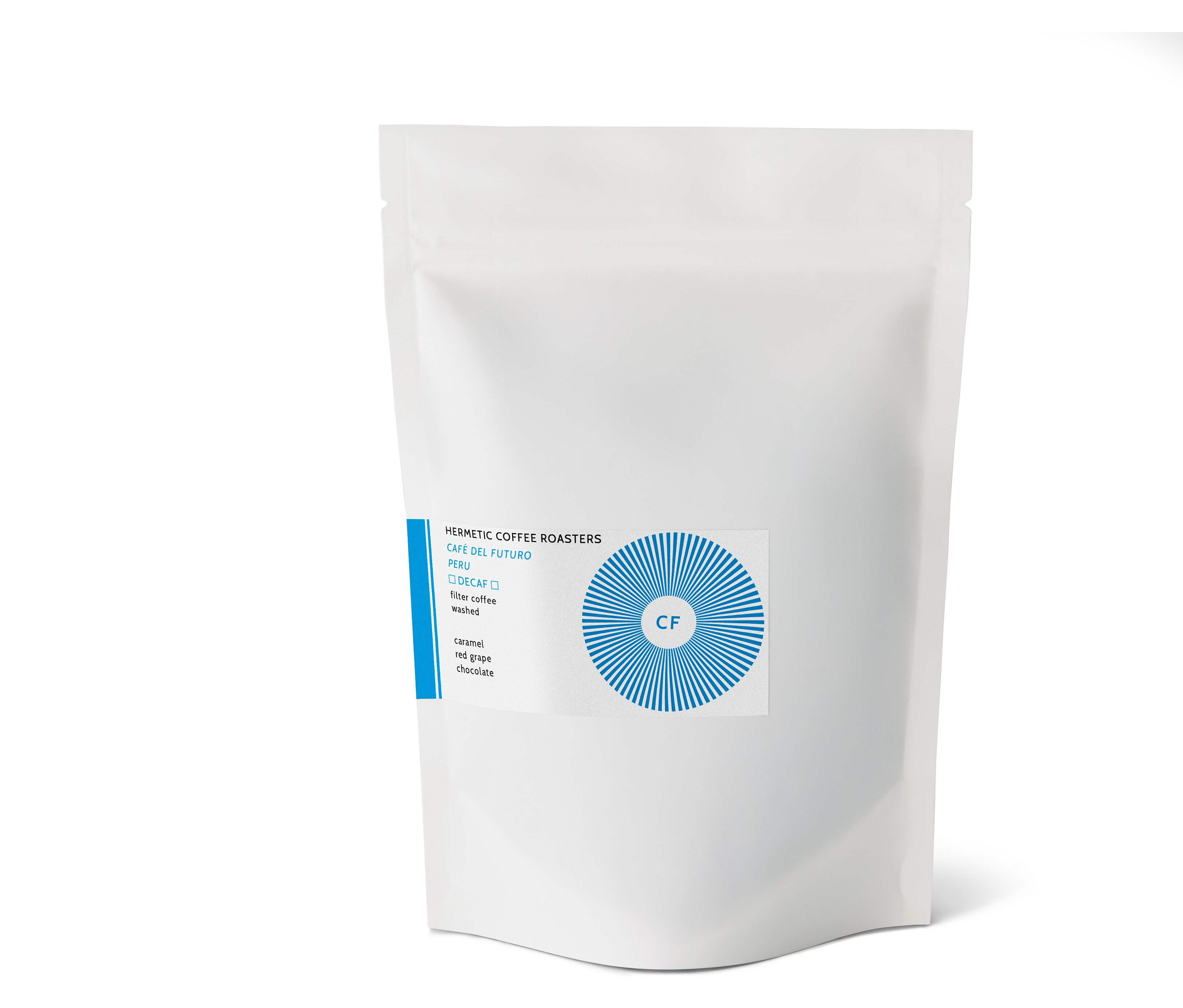 Weiße Packung Hermetic - Café del Futuro Filterkaffee, entkoffeiniert - 250 g Ganze Bohne.