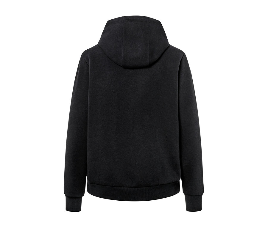 Rückansicht eines schwarzen Hoodies.