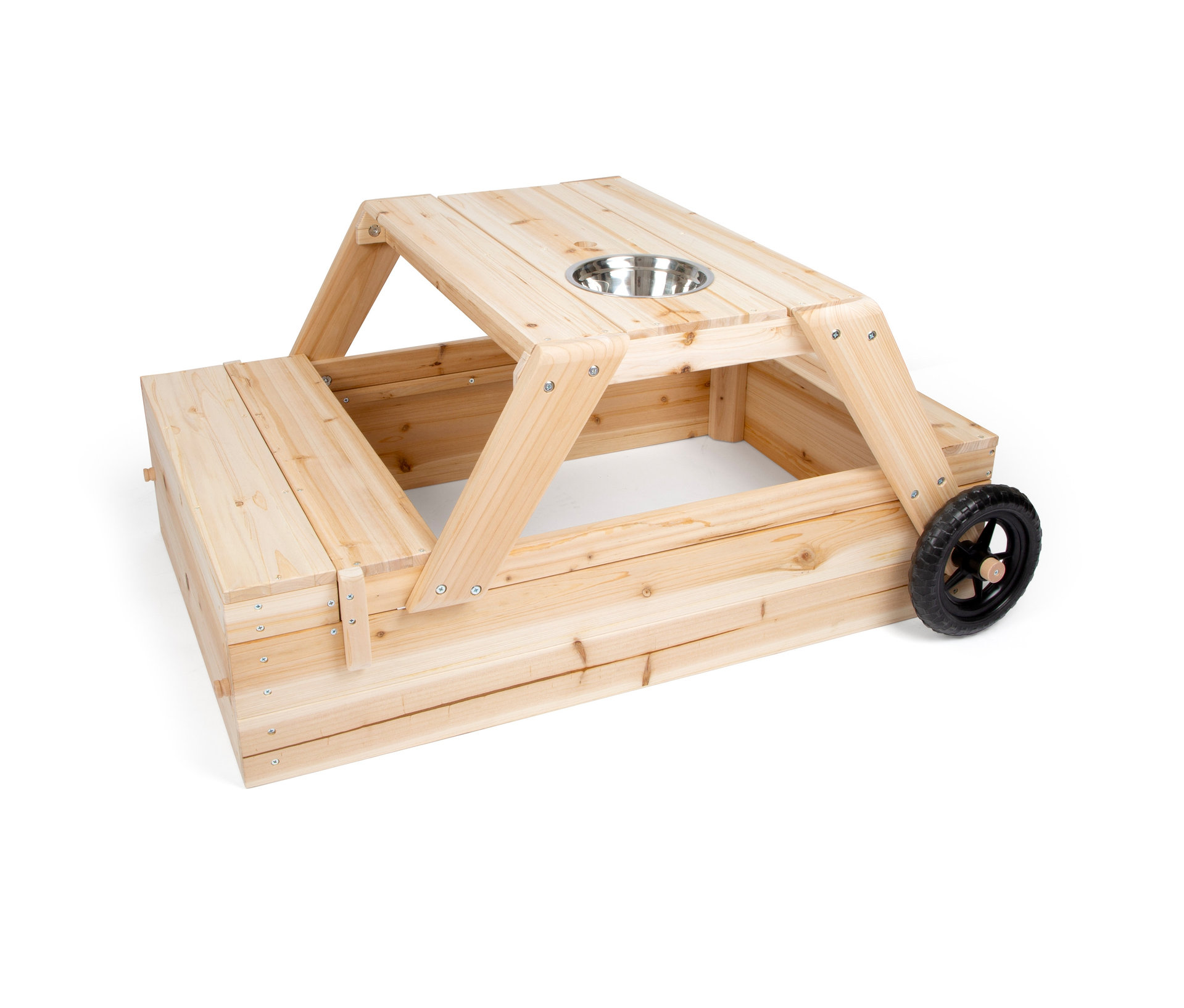 small foot Sandkasten mit Sitzgruppe und Matschtisch - braun - Holz / Kunststoff