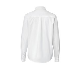 Rückansicht einer weißen Bluse mit Rüschendetail.