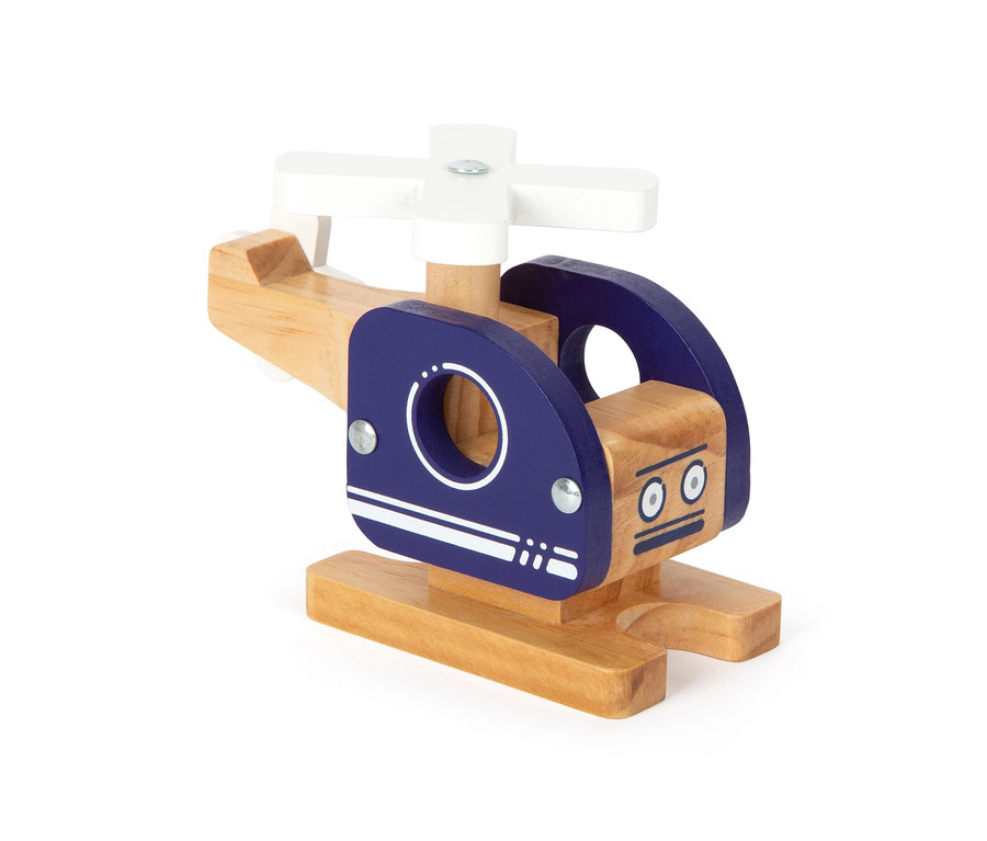 Hölzernes Spielzeug Hubschrauber mit blauen und weißen Details. small foot Fahrzeuge-Set