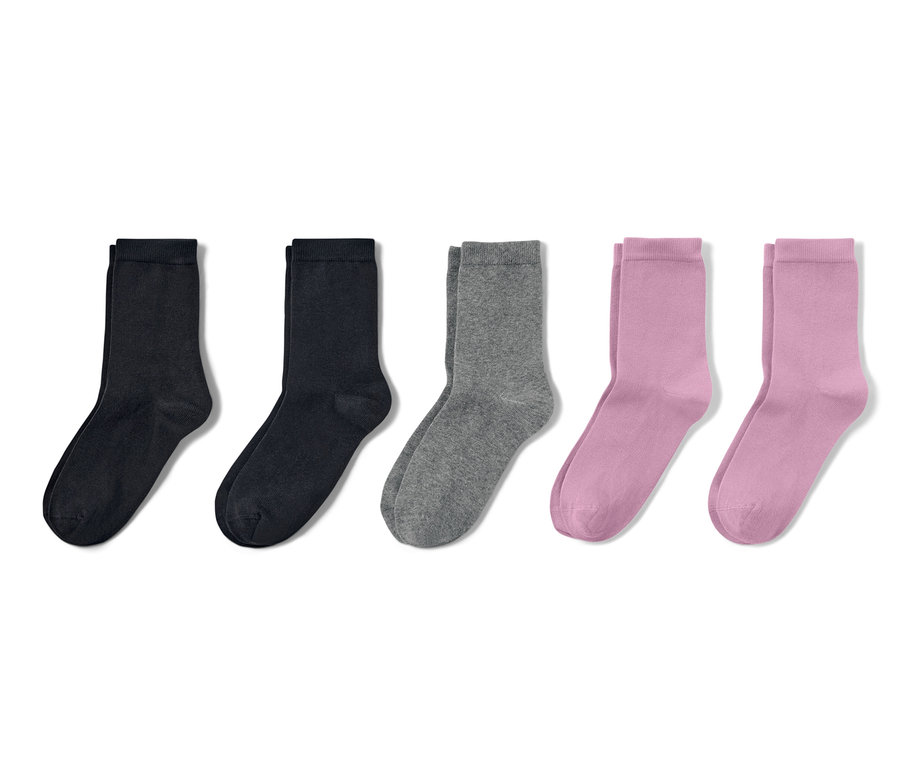 Fünf Paar Kinder-Socken in Pastellviolett-Schwarz.