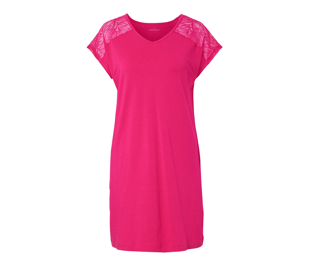 Pinkes Nachthemd mit Spitzenärmeln.