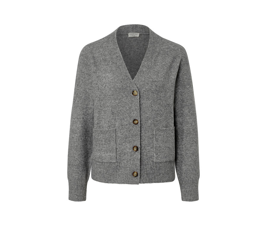 Grau melierte Strickjacke mit Wolle.