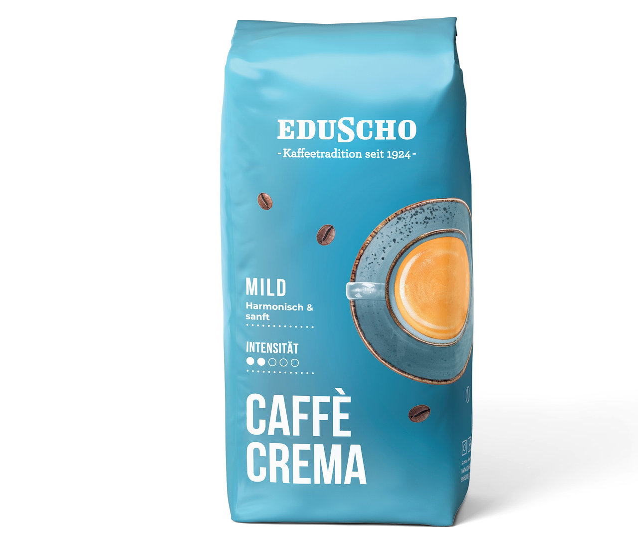 Blaue Packung Eduscho Caffè Crema Mild - 1 kg Ganze Bohne.