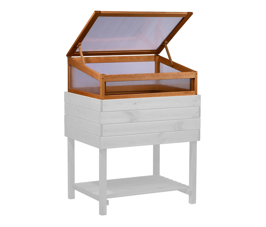 Geöffneter Frühbeet-Aufsatz für Hochbeet »Kubus« steht auf einem Hochbeet.