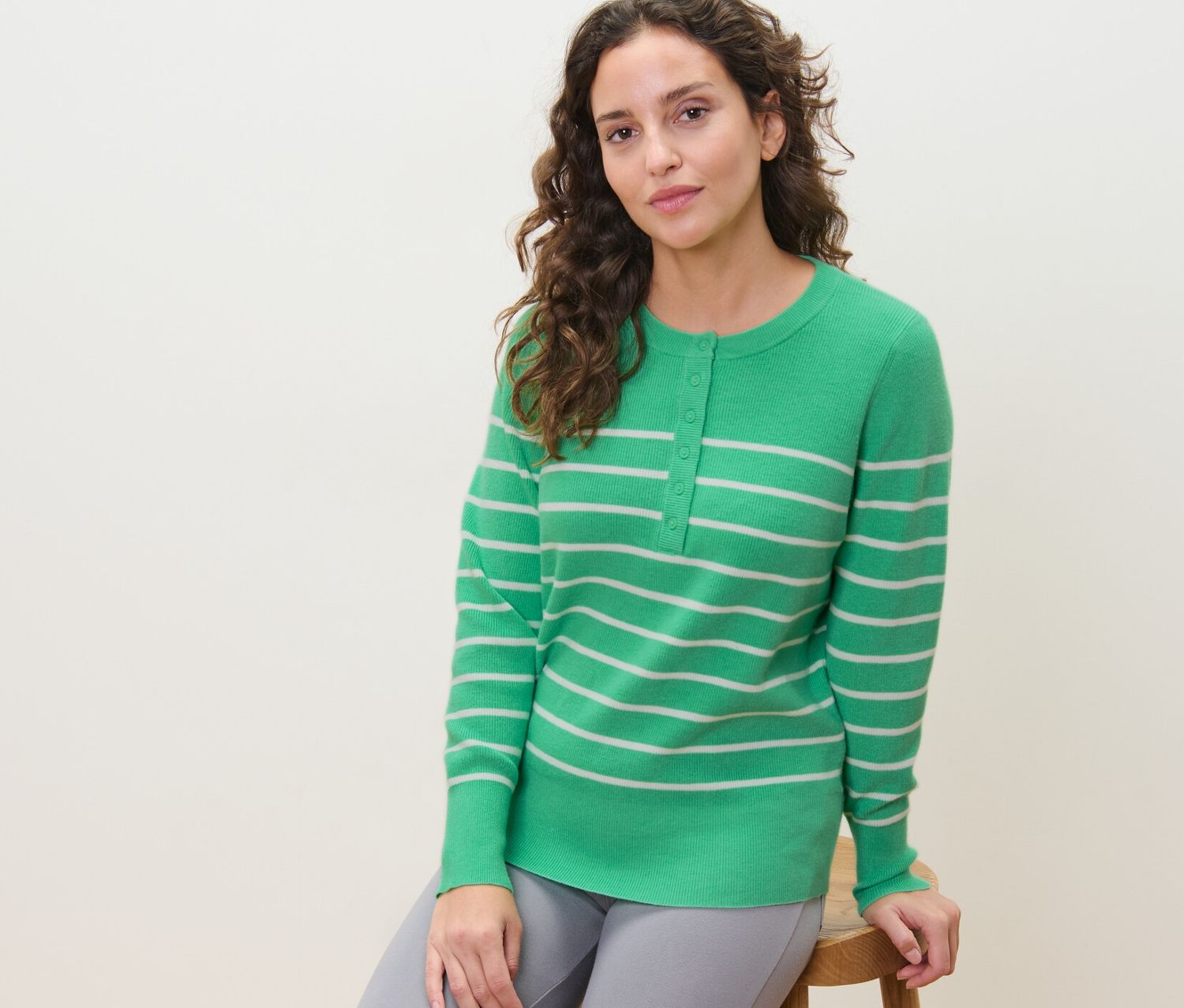Thumbnail - Tchibo - Gestreifter Feinstrickpullover - Damen - Gr. L - creme/gestreift