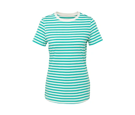 Gestreiftes, aqua-weißes Basic-T-Shirt.