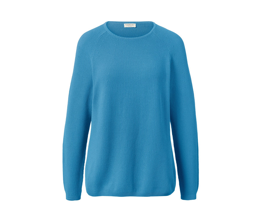 Azurblauer Strickpullover.