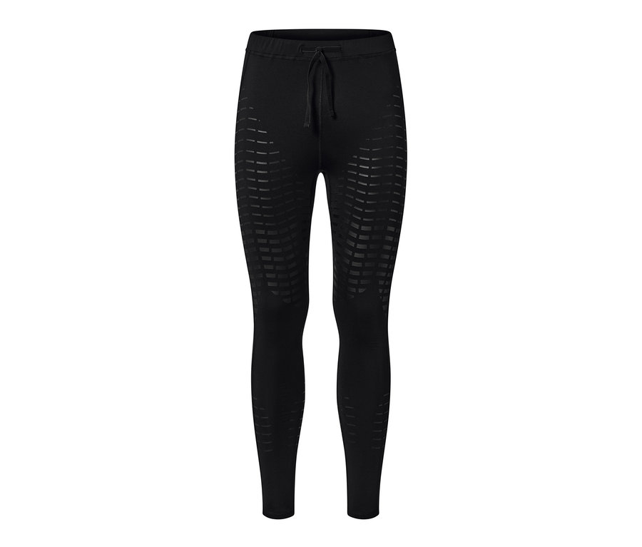 Schwarze Lauftight mit geometrischem Muster.