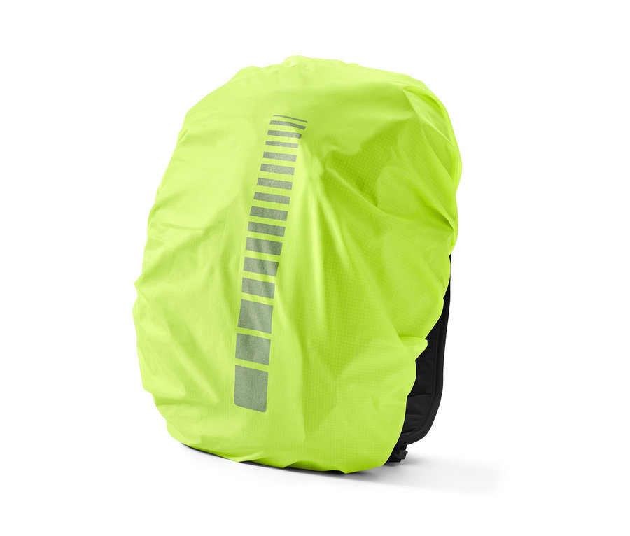 Rucksack mit Rucksack-Regenschutzhülle.