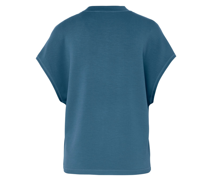Blaues Kurzarm-T-Shirt von hinten.