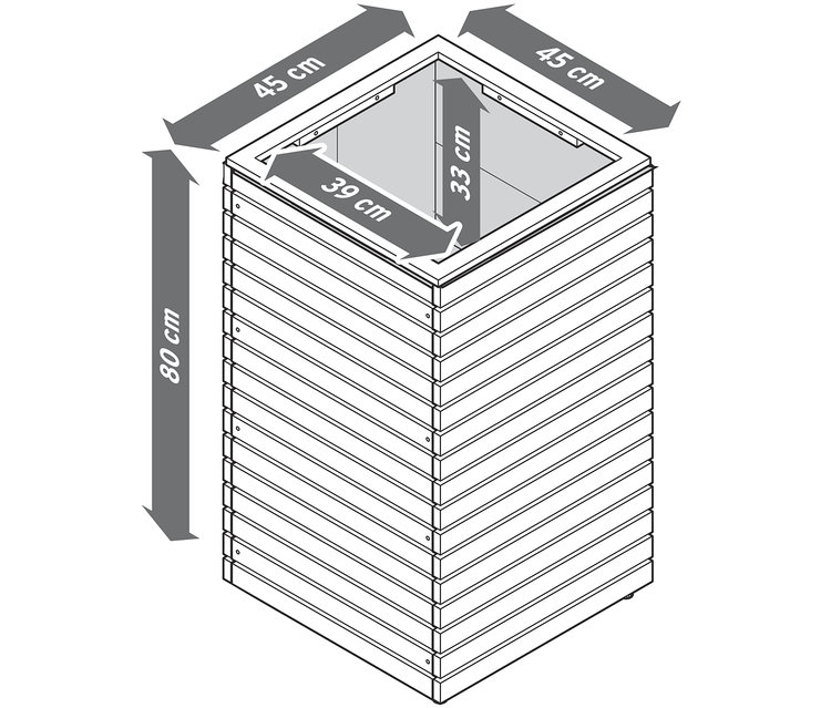 Abmessungen des Pflanzsäulen-Sets »Tinus«: 80 cm Höhe, 45 cm Breite und 39 cm Tiefe.