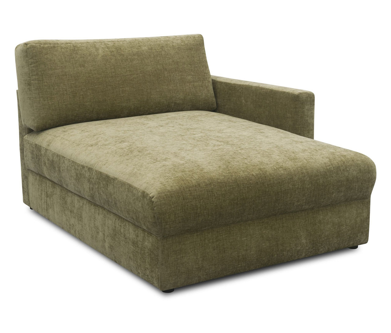 Ein olivfarbener DOMO Longchair, rechtsbündig.