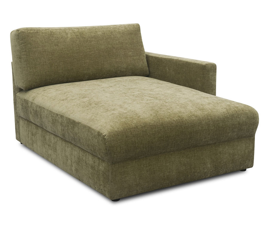 Ein olivfarbener DOMO Longchair, rechtsbündig.