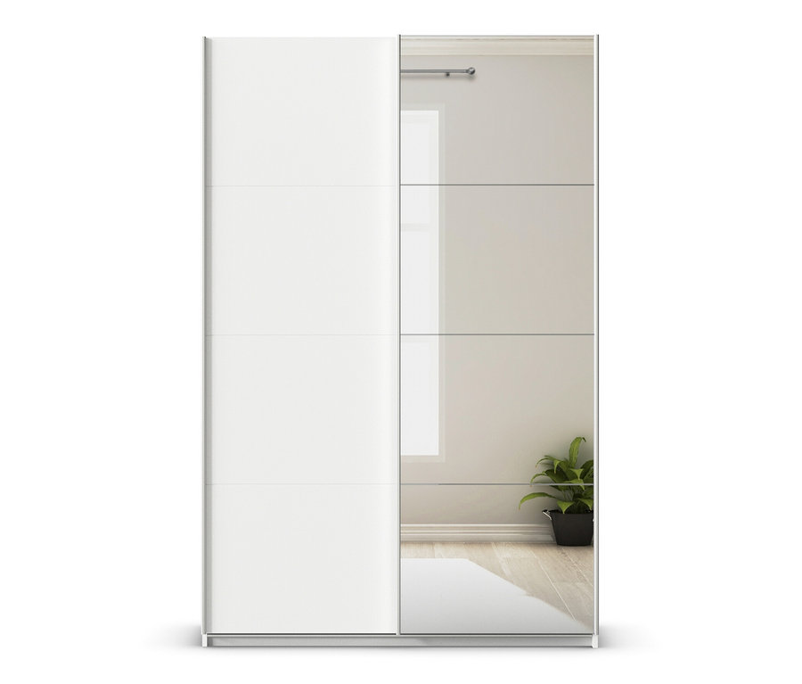 Weißer rauch Schwebetürenschrank »Quadra« mit Spiegel, 136 x 210 x 62 cm, eine Seite mit Spiegel.
