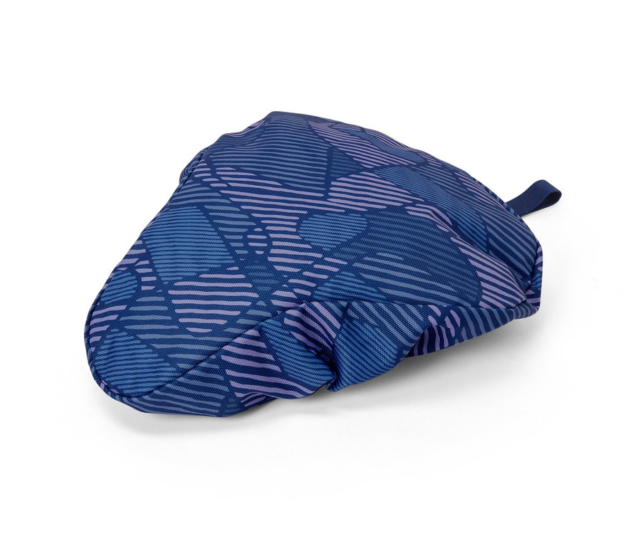 Blauer Fahrrad-Sattelbezug mit geometrischem Muster.