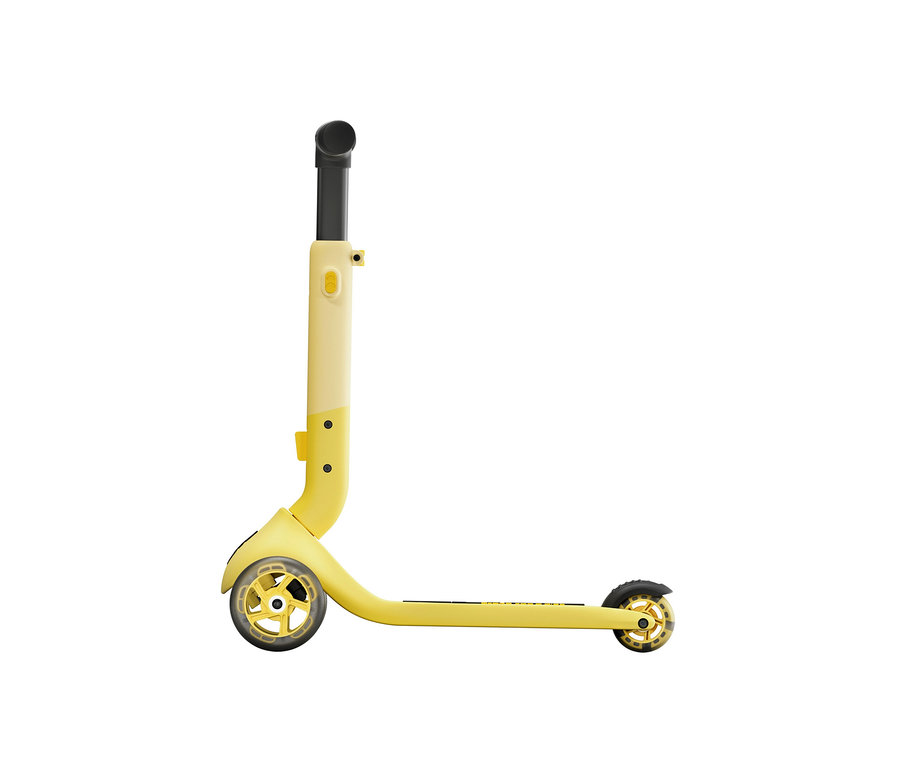 Ein gelber PUKY Roller PUSH vor einem weißen Hintergrund.
