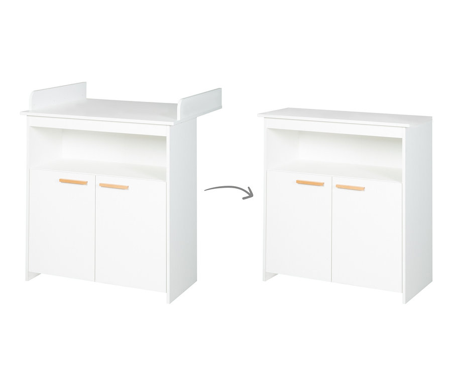 Zwei Varianten der weißen roba Wickelkommode »Anton«, mit und ohne Wickelaufsatz.
