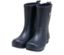 Zwei marineblaue Gummistiefel stehen nebeneinander.