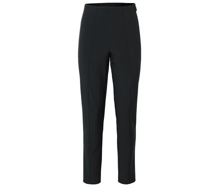 Schwarze Hose mit hohem Bund und schmalem Bein.