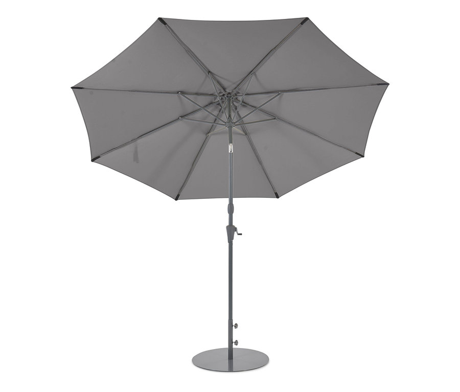 Grauer Leco Sonnenschirm, Ø 300 cm, inkl. Abdeckhaube.