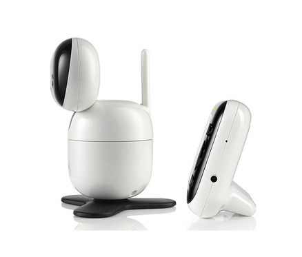 Ein weißes WiFi-Video-Babyphone »PIP1610« auf weißem Hintergrund.