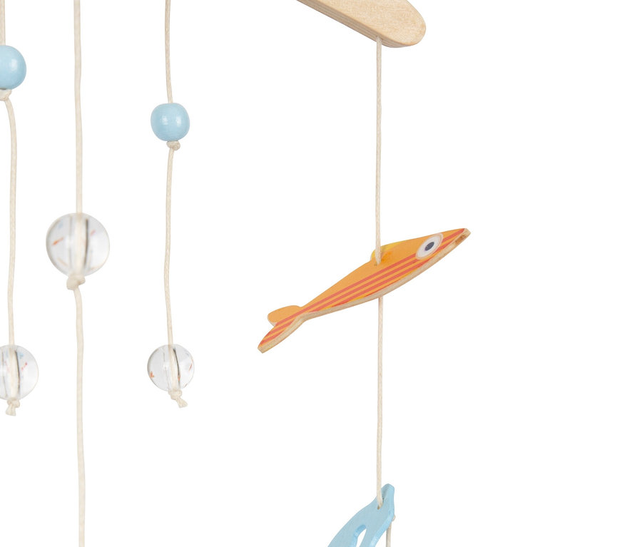 small foot Mobile mit Halterung »Seaside« mit orangefarbenem Fisch, blauen Korallen und Holzkugeln.