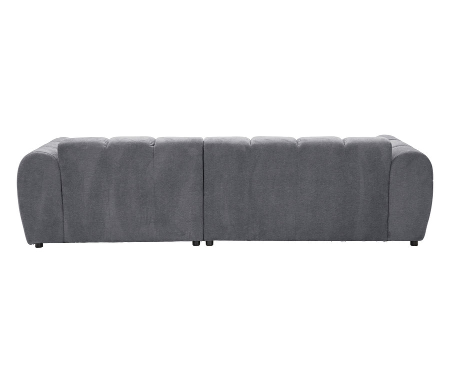 Rückansicht eines modularen grauen Sofas.