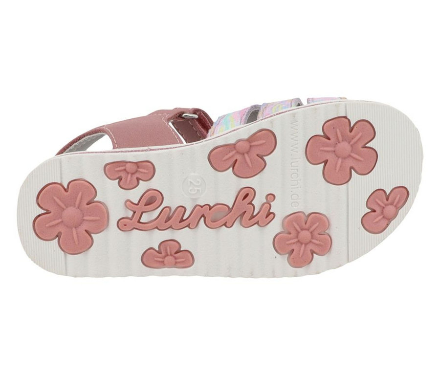 LURCHI Mädchen-Sandalen »Cimbaly 2«: Weiße Sohle mit rosa Blumenmuster und Lurchi-Schriftzug.