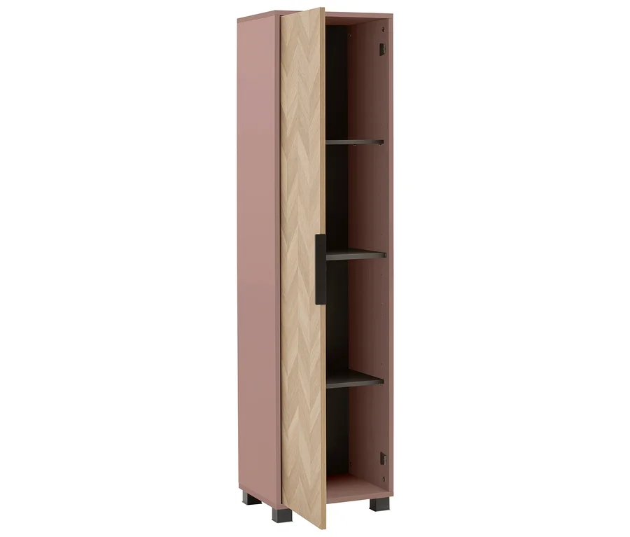 Geöffneter Schildmeyer Piazza Hochschrank »400« in Mauve mit drei Regalböden.