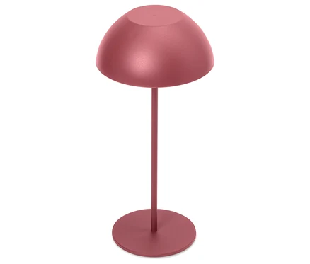 Eine einzelne, rotgoldene Lampe steht auf einem weißen Hintergrund.