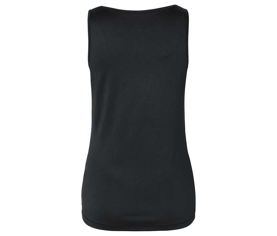 Schwarzes, ärmelloses Tanktop von hinten.