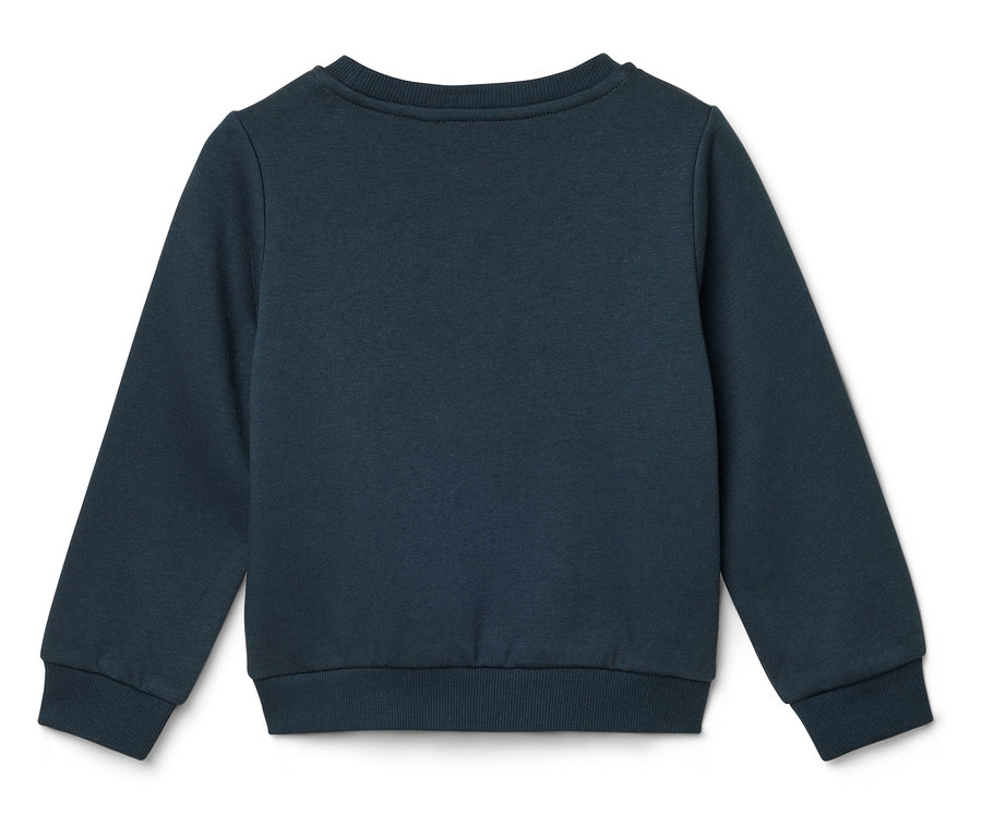 Dunkelblaues Sweatshirt mit langen Ärmeln, Rückansicht.
