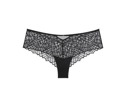 Schwarzer Triumph That Night in Vegas Hipster mit spinnennetzartigem Spitzenmuster und gewelltem Rand.