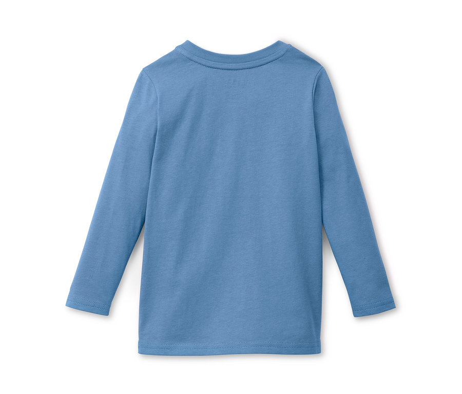 Blaues Langarmshirt mit Hai-Motiv.