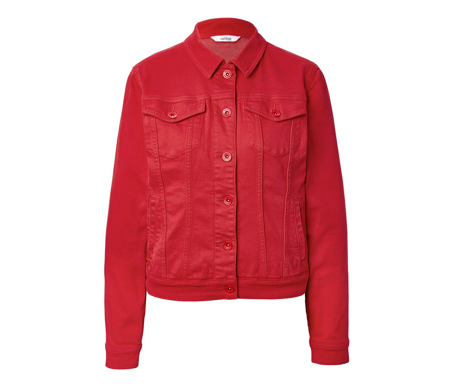 Farbige Jeansjacke mit Knöpfen.