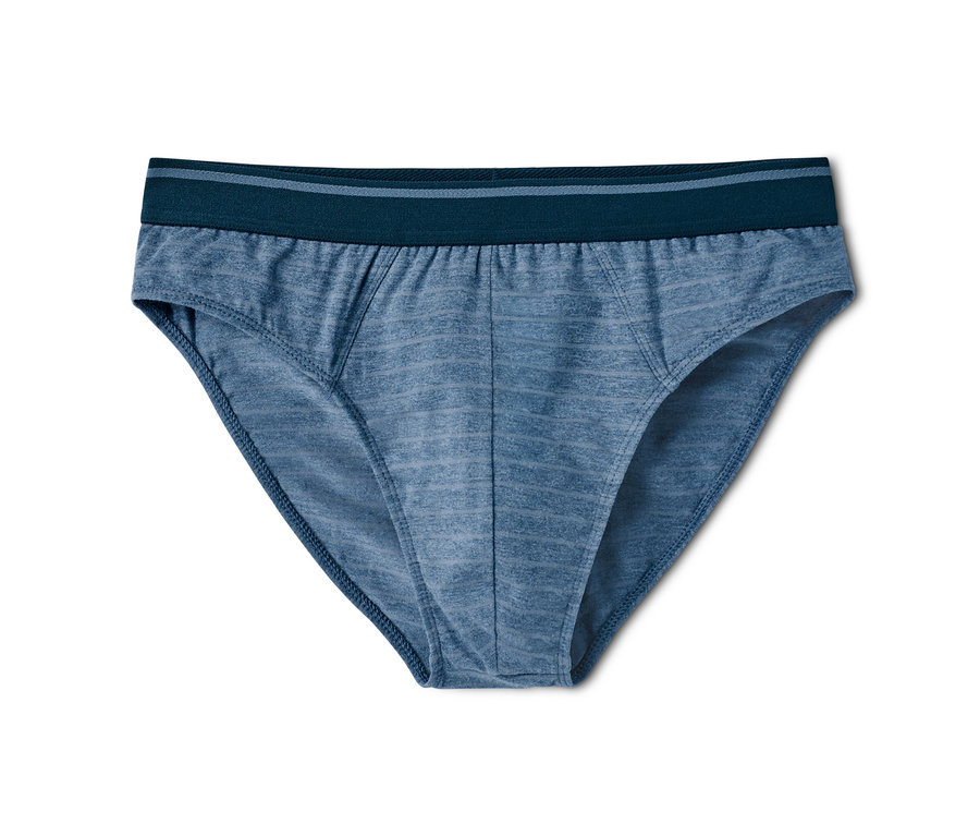 Ein einzelner blauer Herrenslip.