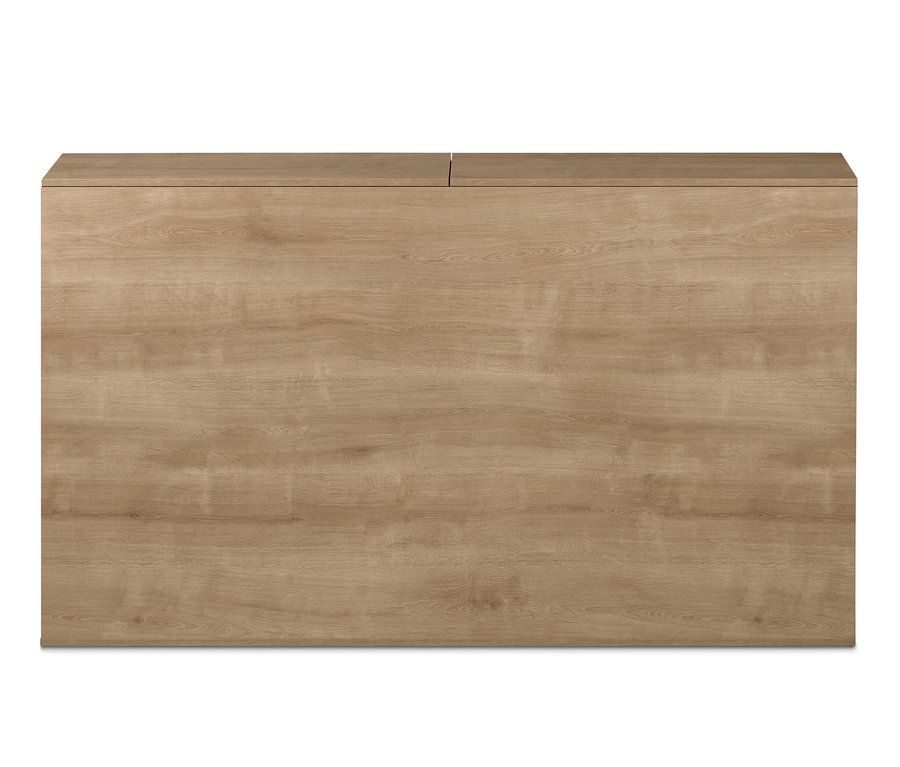 Frontansicht eines Stauraumbetts, ca. 160 x 200 cm.