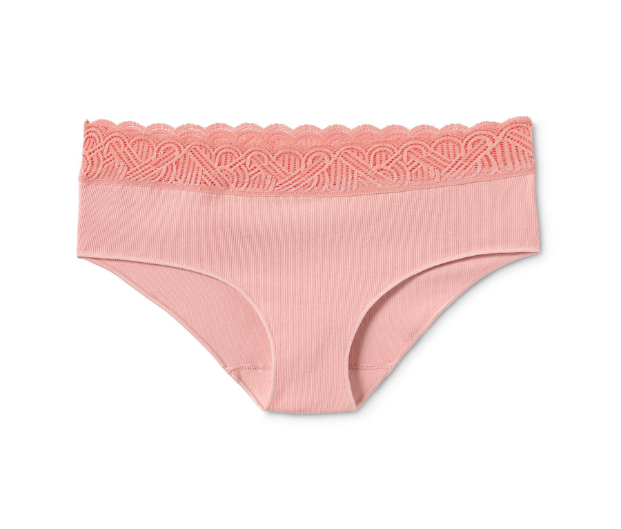 Eine rosafarbene 2 Seamless-Pantys mit Spitze.