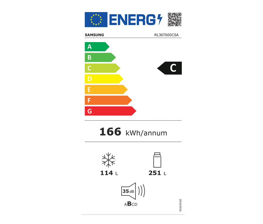 Energielabel der Samsung Kühl-Gefrier-Kombination »RL36T600CSA/EG«, Energieeffizienzklasse C (von A-G), 365 l.