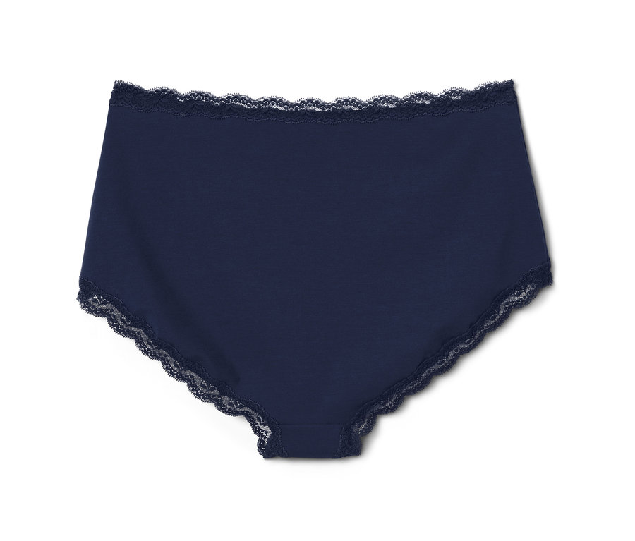 Marineblaue Highwaist-Panty mit Spitze.