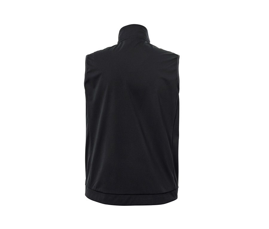 Detailansicht der Rückseite einer schwarzen Radweste.