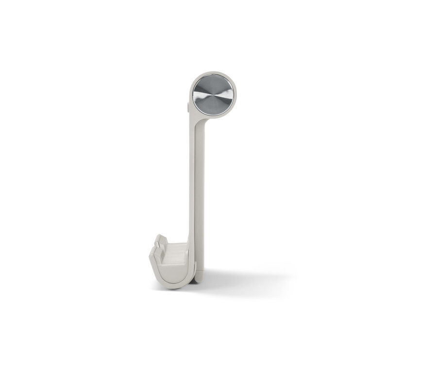 Ein grauer Smartphone- und Tablet-Ständer.