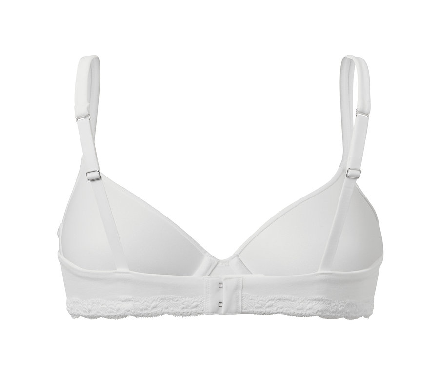 Detailansicht von hinten eines weißen T-Shirt-BHs.