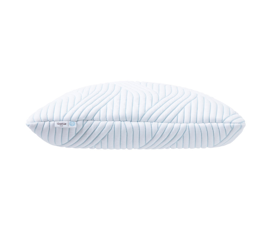TEMPUR® Schlafkissen Comfort Soft mit SmartCool Technologie™ in Weiß mit blauen Streifen.