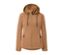 Cognacfarbene Softshell-Jacke mit Reißverschluss und Kapuze.